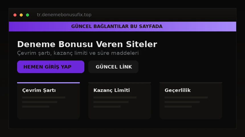 Deneme Bonusu Veren Siteler sözlük önizlemesi, mor vurgulu arayüz